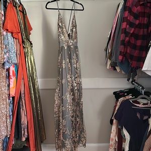 Maxi gold sequin and storm grey strapless dress